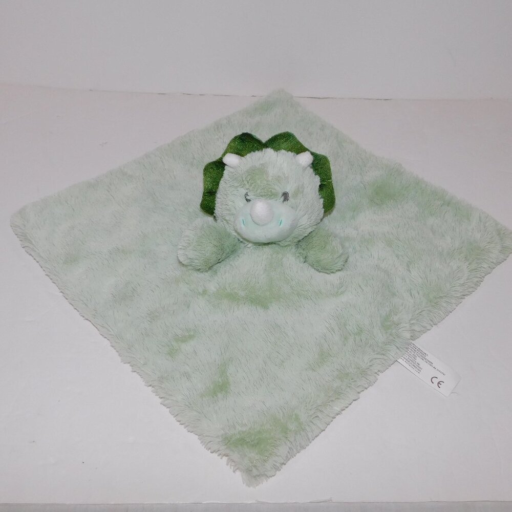 Kellytoy Green Plush Triceratops Dinosaur Rattle Security Blanket Baby lovey